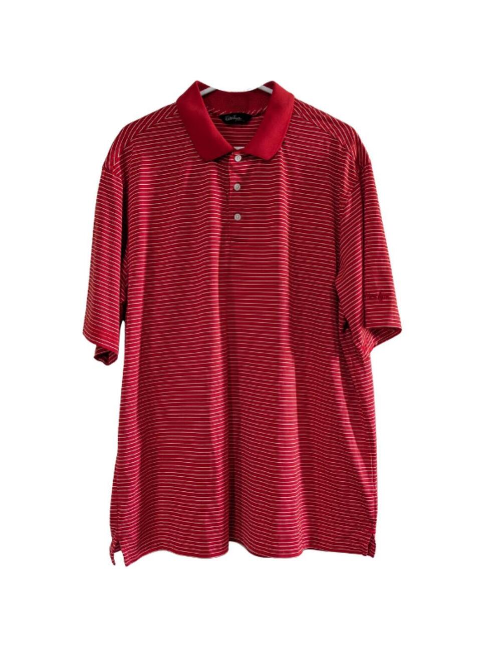 Walter Hagen Essentials Men's Golf Polo Shirt, Red Stripe, XL, Moisture-Wicking